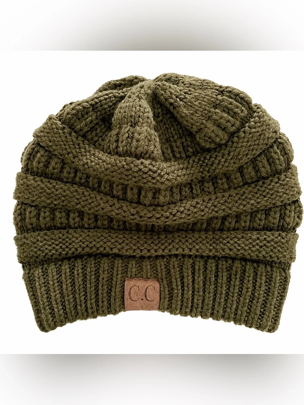 C.C Exclusives Beanie Olive Green Knit Slouchy